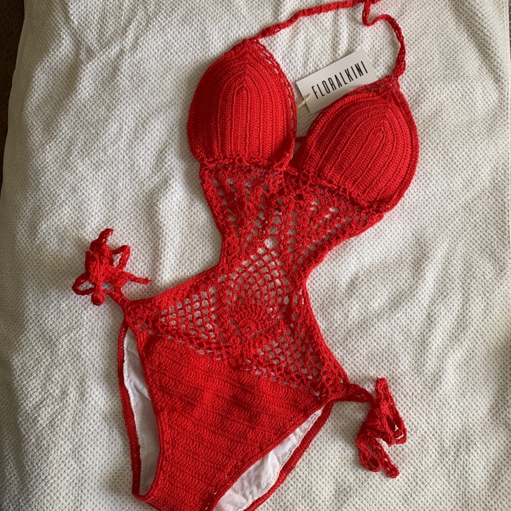 Sexy Knitted Red One Piece Swimsuit